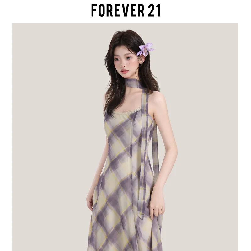 FOREVER 21 Slip Dress Women's Purple Plaid-2