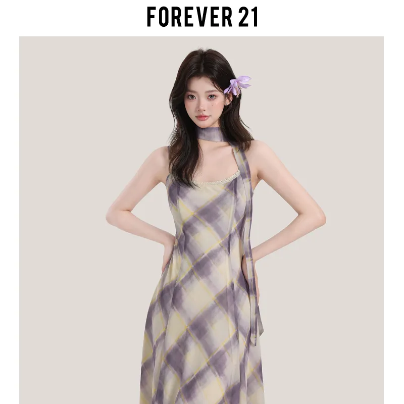 FOREVER 21 Slip Dress Women's Purple Plaid-3