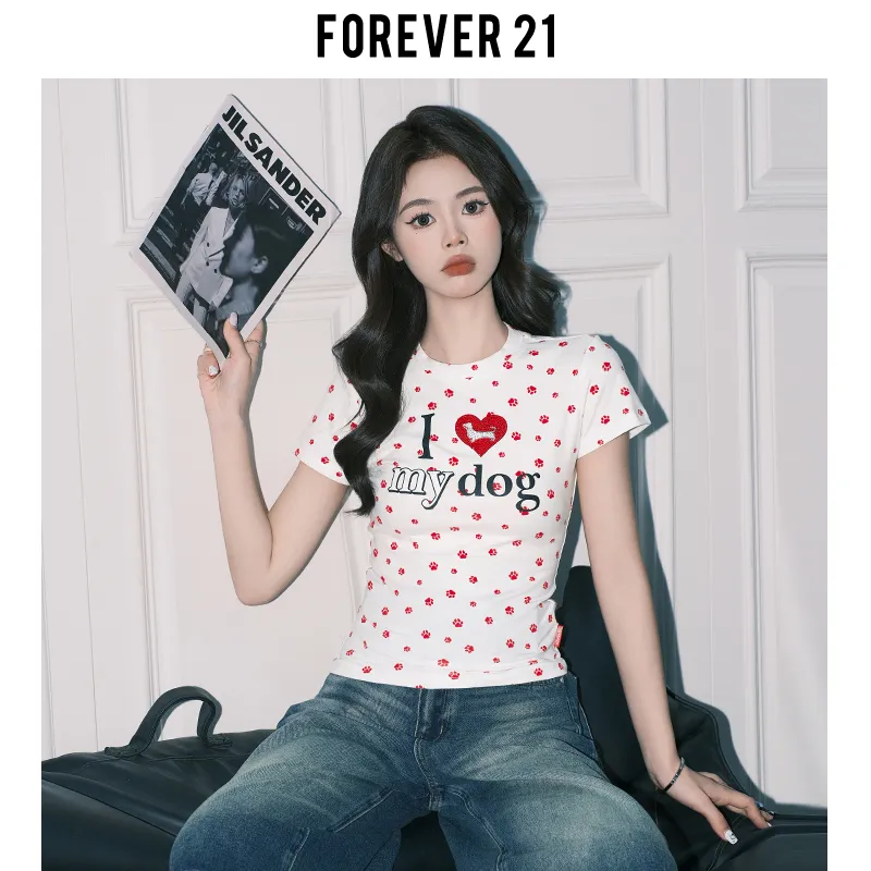 FOREVER 21 Regular T Shirt Women's Red Claw-7