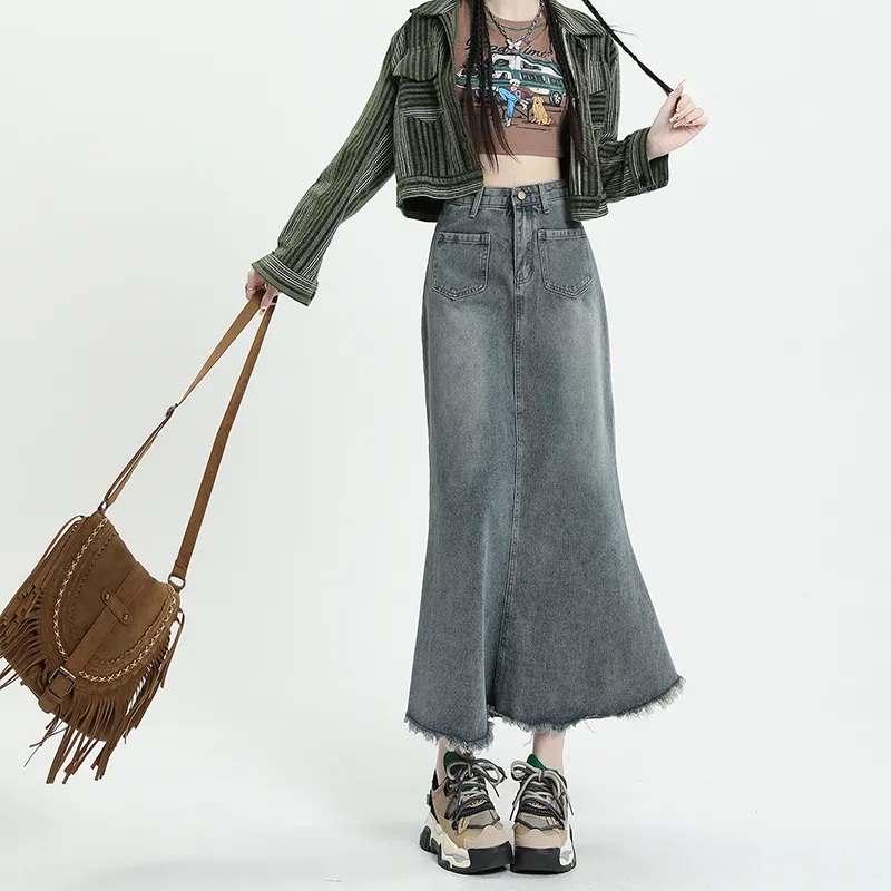 FOREVER 21 Denim Long Skirt Women's Blue-4
