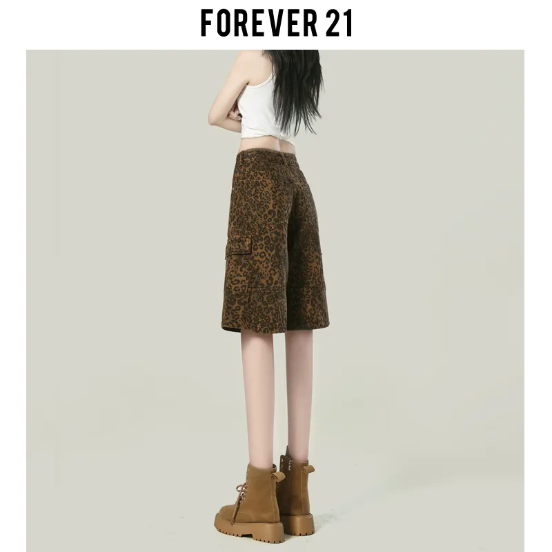 FOREVER 21 Denim Shorts Women's Vintage Leopard Print-5