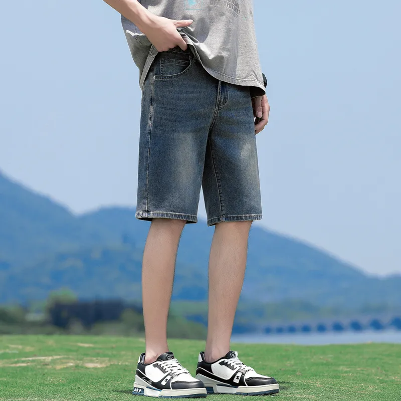 Tonlion Denim Shorts Unisex Vintage Blue-3