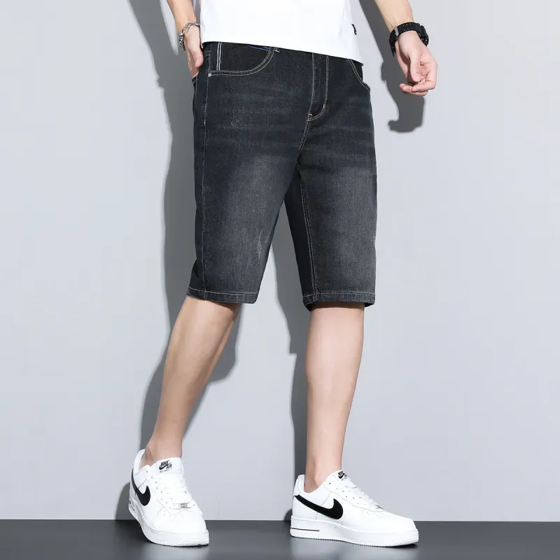 Tonlion Denim Shorts Unisex Black Gray-5