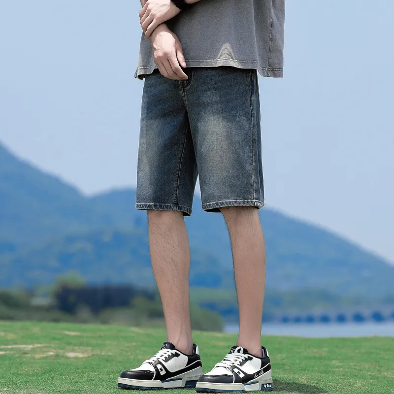 Tonlion Denim Shorts Unisex Vintage Blue-5