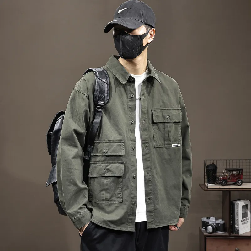Tonlion Denim Jackets Men Army Green-4