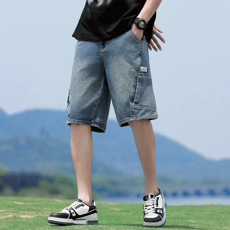 Tonlion Denim Shorts Unisex Vintage Blue-3