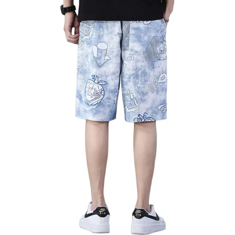 Tonlion Casual Shorts Unisex Light Floral Blue-1