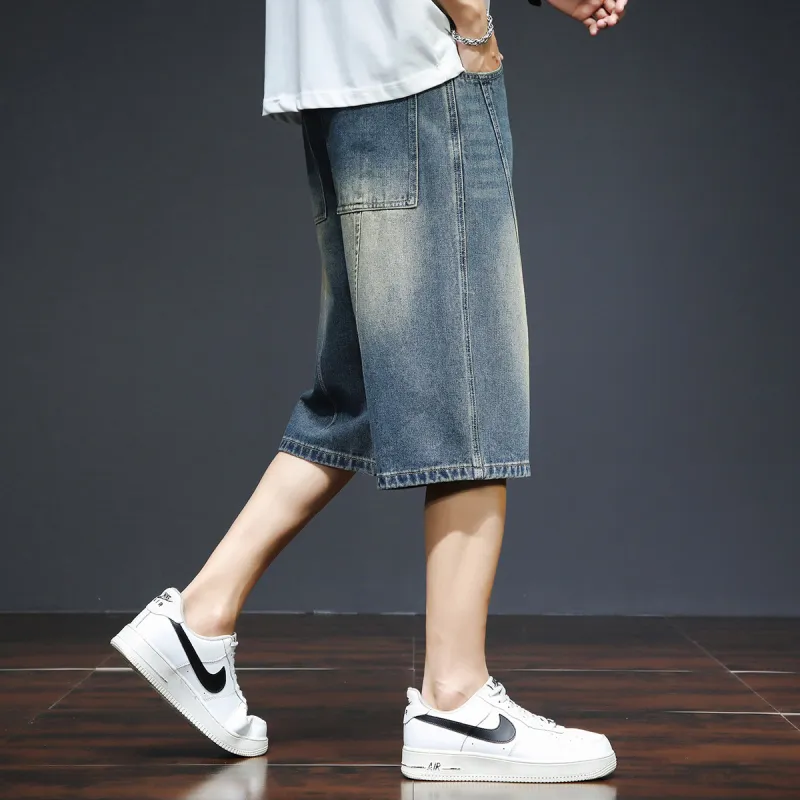 Tonlion Denim Shorts Unisex Vintage Blue-4