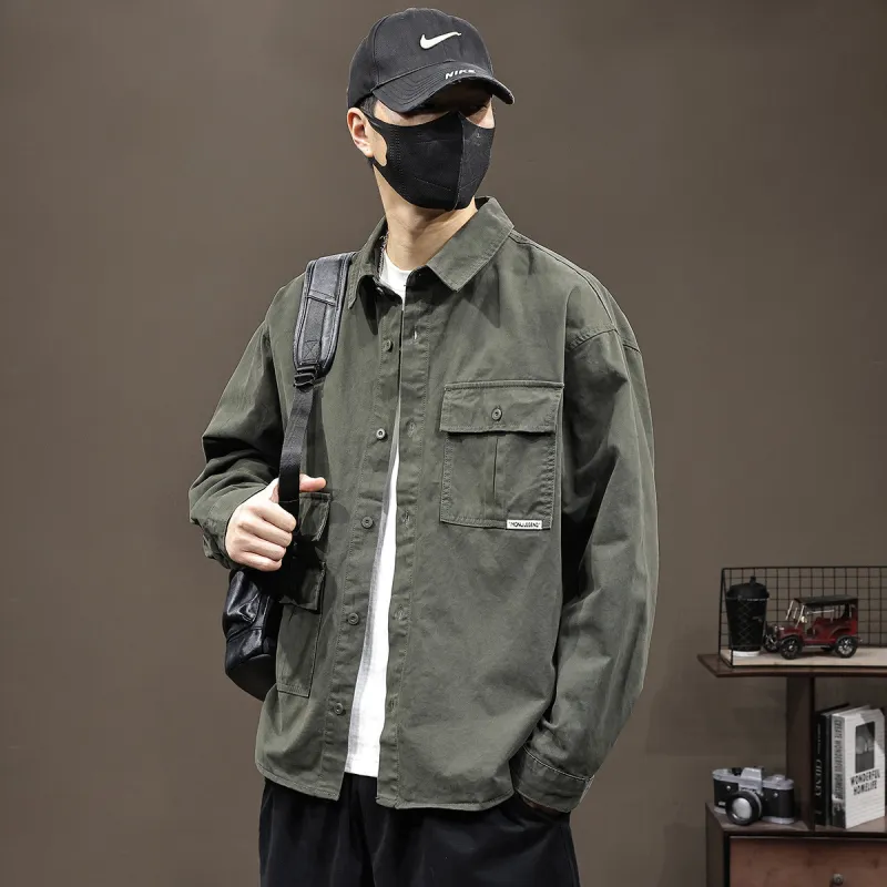 Tonlion Denim Jackets Men Army Green-5