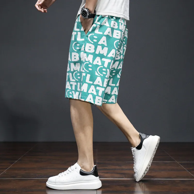 Tonlion Casual Shorts Men's White Green-5