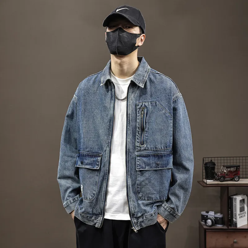 Tonlion Denim Jacket Unisex Vintage Blue-5