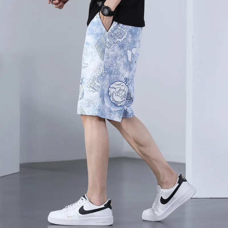Tonlion Casual Shorts Unisex Light Floral Blue-5