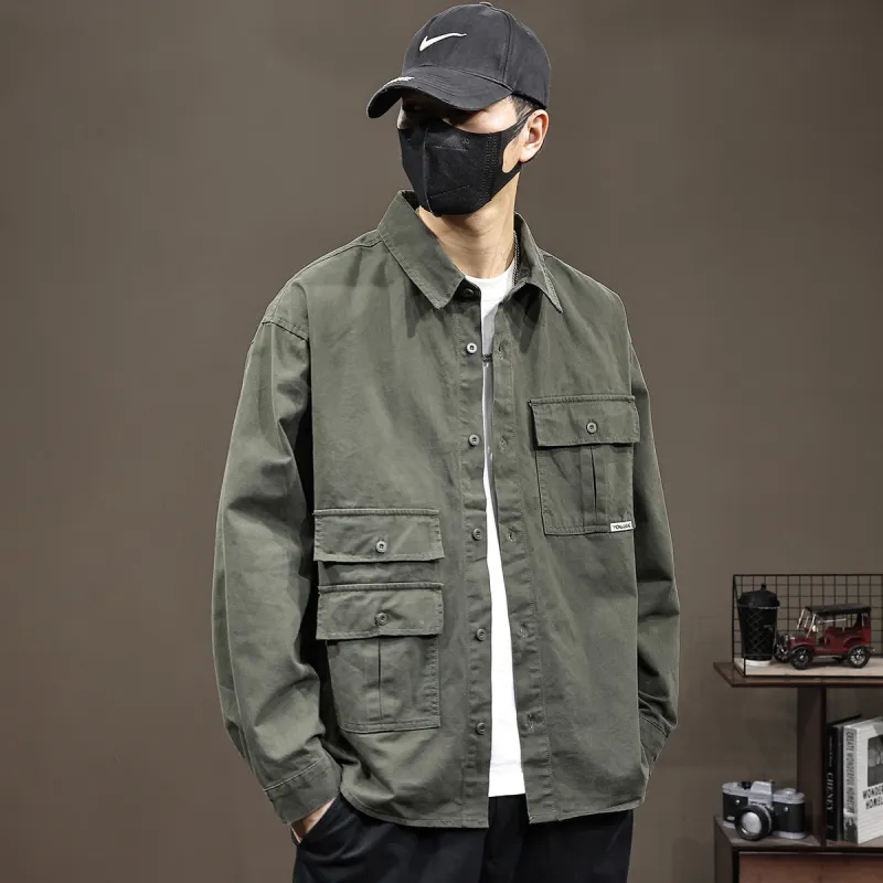 Tonlion Denim Jackets Men Army Green-3