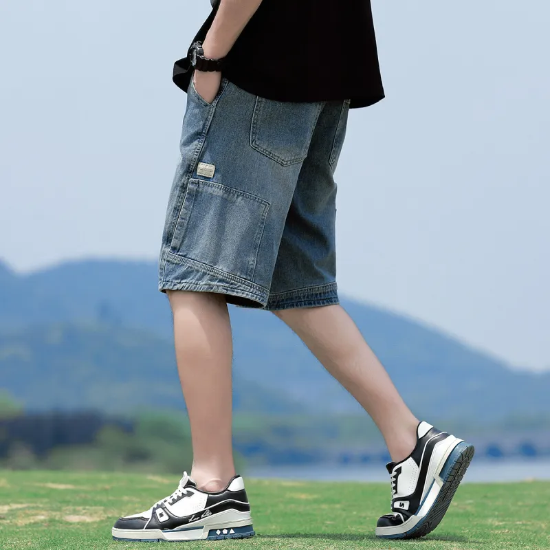 Tonlion Denim Shorts Unisex Vintage Blue-4