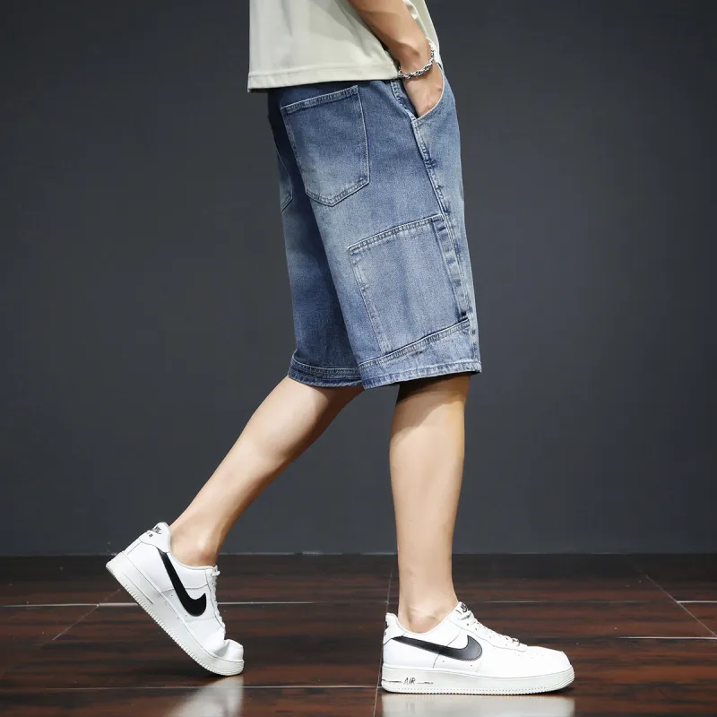 Tonlion Denim Shorts Unisex Vintage Blue-5
