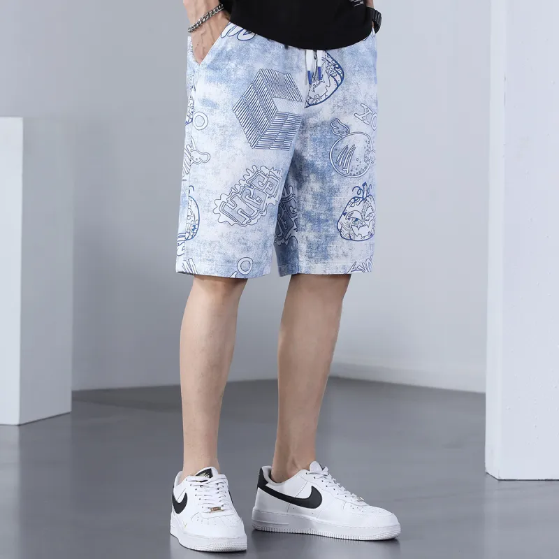 Tonlion Casual Shorts Unisex Light Floral Blue-3