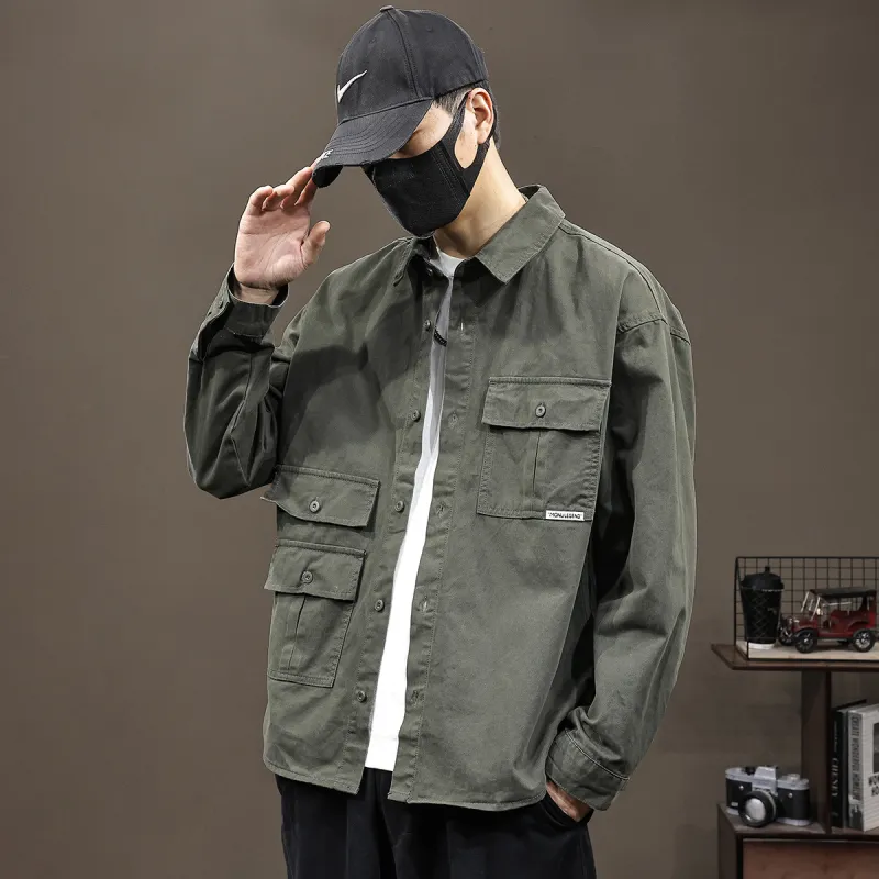 Tonlion Denim Jackets Men Army Green-2