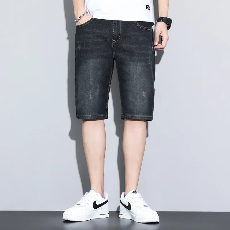 Tonlion Denim Shorts Unisex Black Gray-3