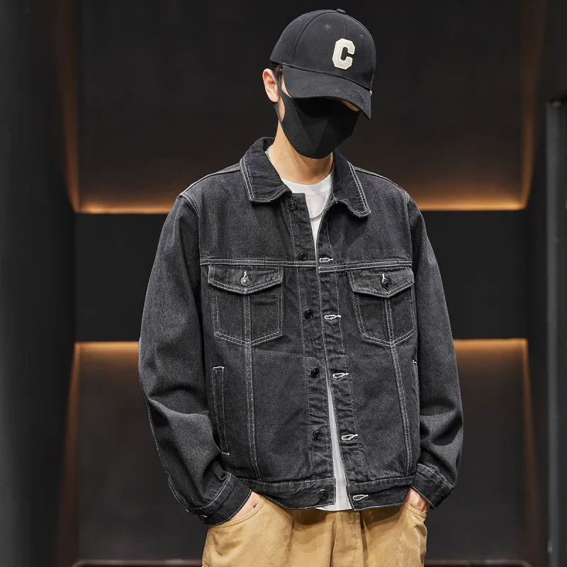 Tonlion Denim Jacket Men's Black-4