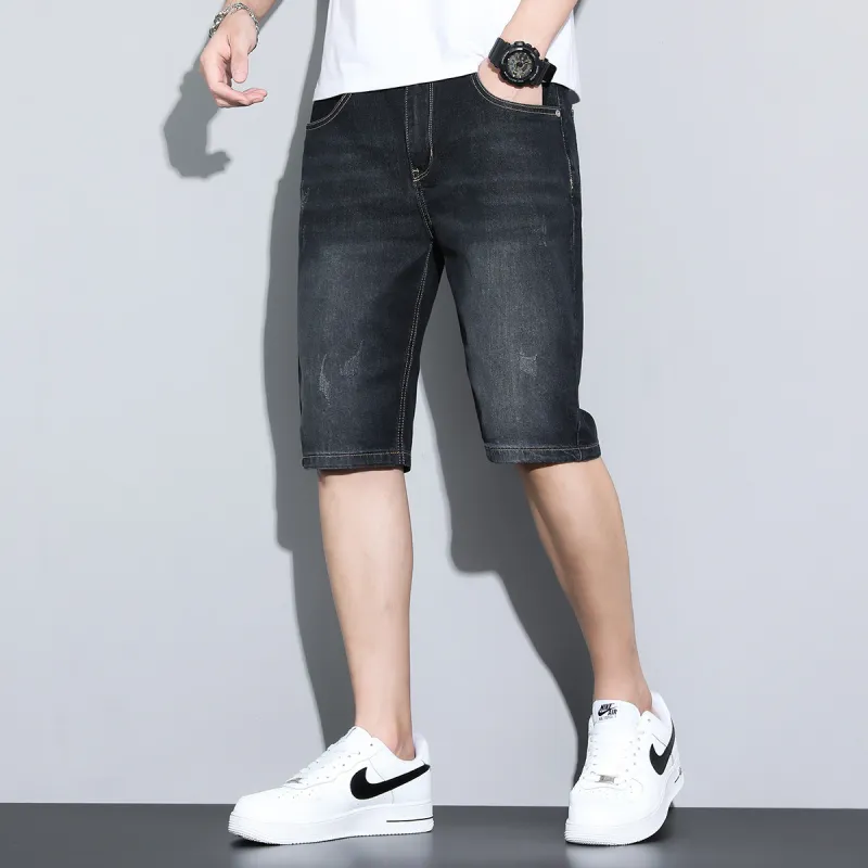 Tonlion Denim Shorts Unisex Black Gray-2