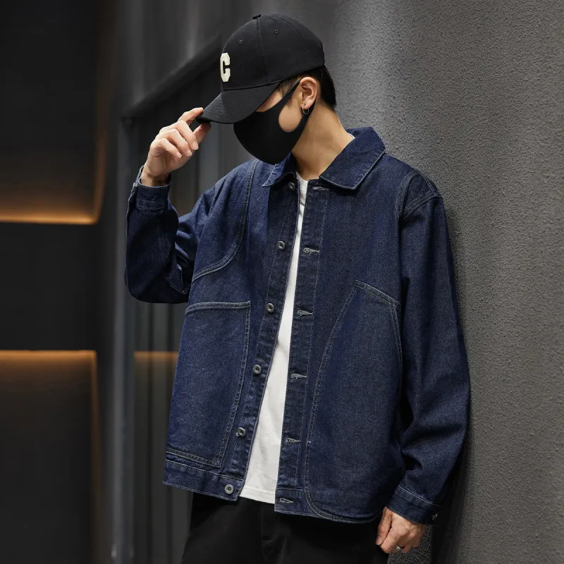 Tonlion Denim Jackets Unisex Dark Blue-3