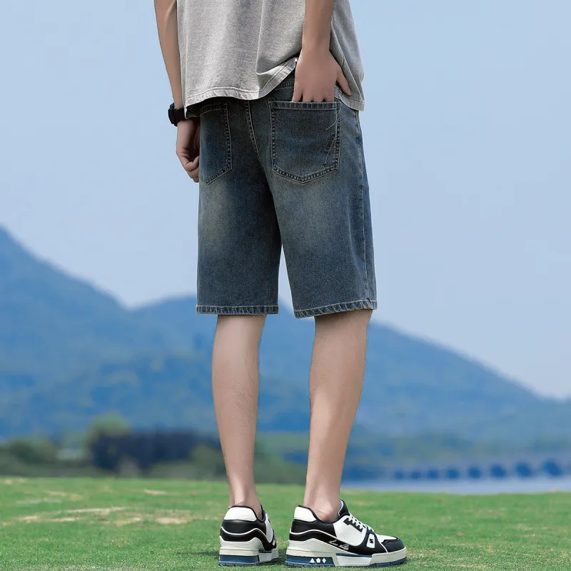 Tonlion Denim Shorts Unisex Vintage Blue-4