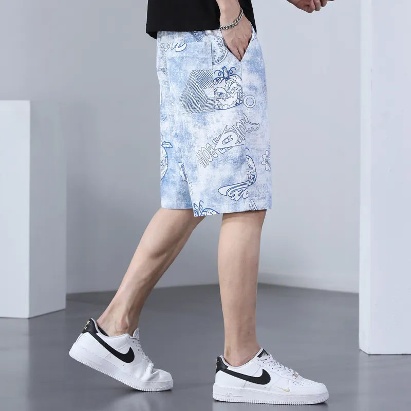 Tonlion Casual Shorts Unisex Light Floral Blue-4