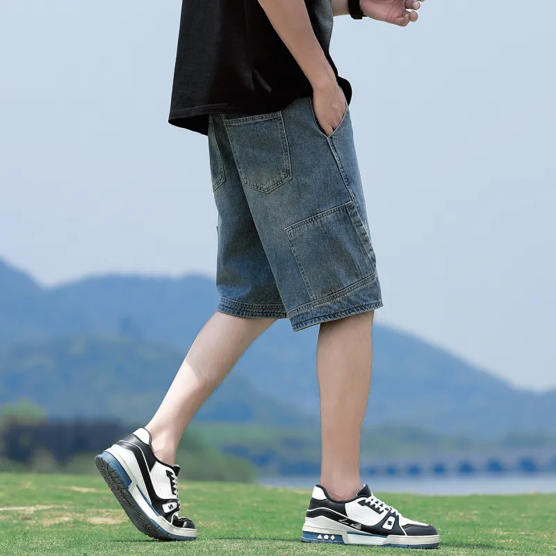 Tonlion Denim Shorts Unisex Vintage Blue-6