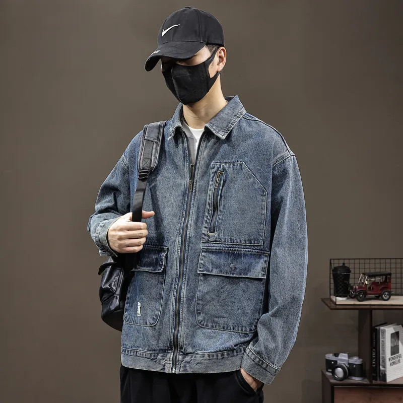 Tonlion Denim Jacket Unisex Vintage Blue-4