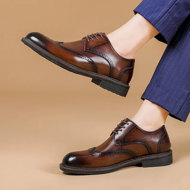 XIAOTOULANG Dress Shoes Men Low Top Black/Brown-4