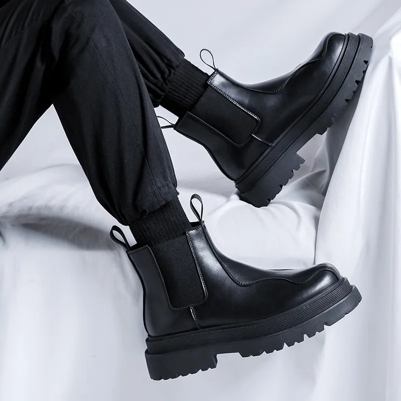 XIAOTOULANG Short Chelsea Boots Men's Black-6
