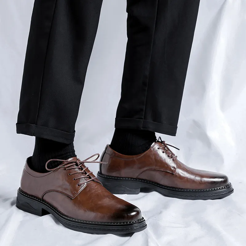 XIAOTOULANG Dress Shoes Men Low Top Black/Brown-17