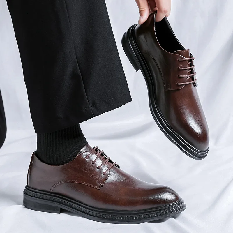 XIAOTOULANG Dress Shoes Men Low Top Black/Brown-19