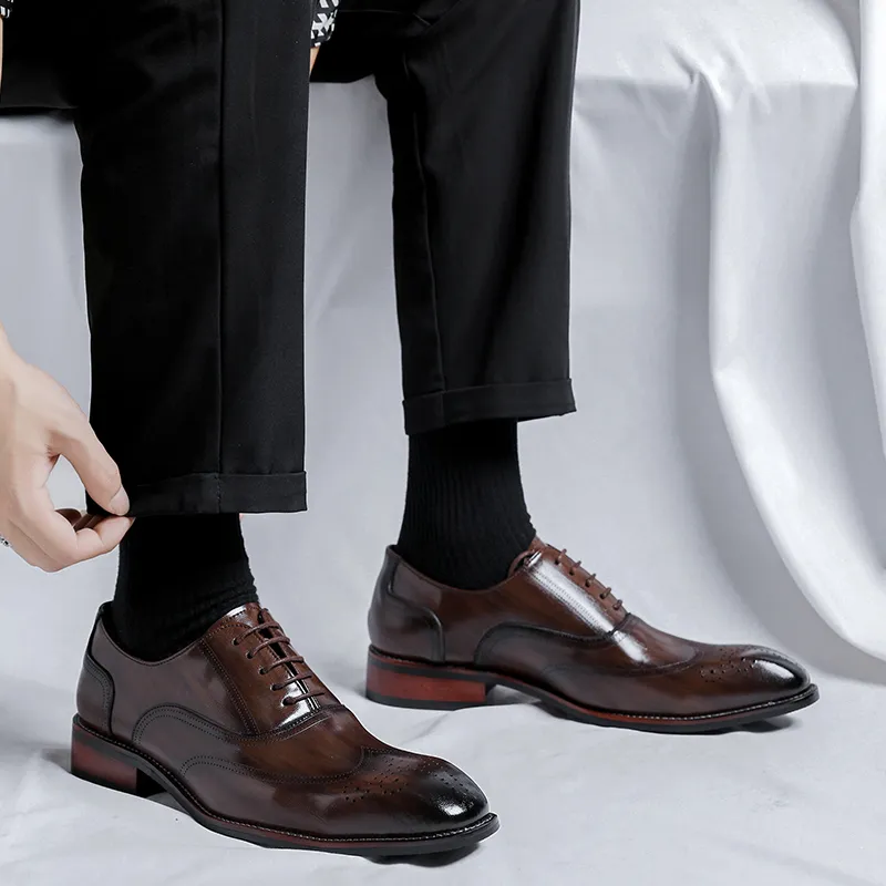 XIAOTOULANG Dress Shoes Men Low Top Black/Brown-16