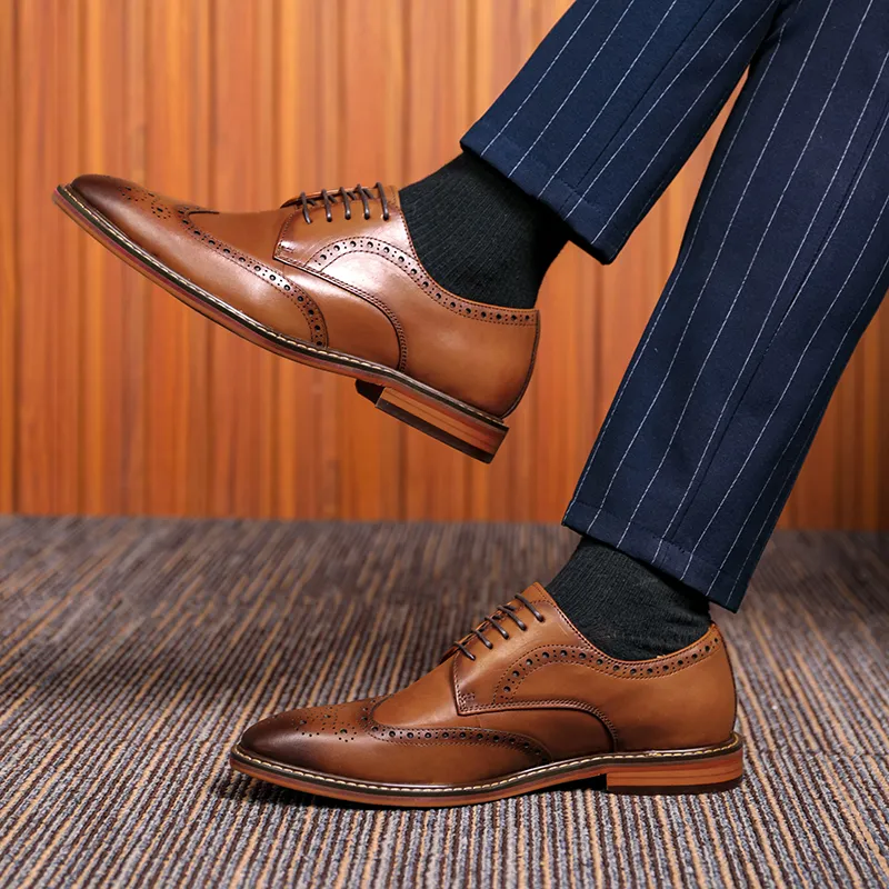 XIAOTOULANG Dress Shoes Men Low Top Black/Brown-6