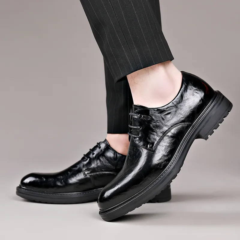 XIAOTOULANG Dress Shoes Men Low Top Black-5