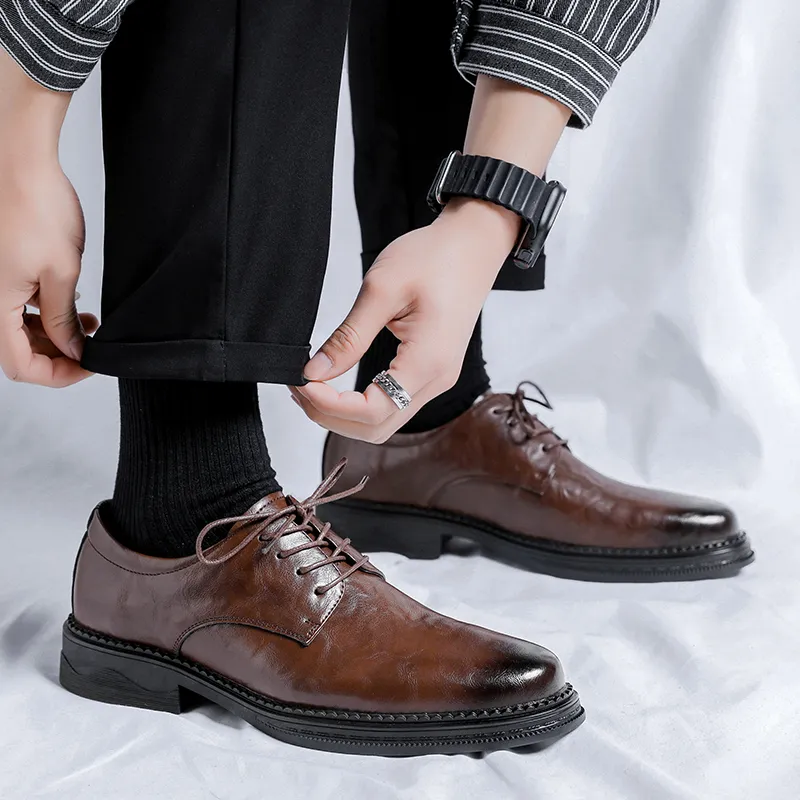 XIAOTOULANG Dress Shoes Men Low Top Black/Brown-16