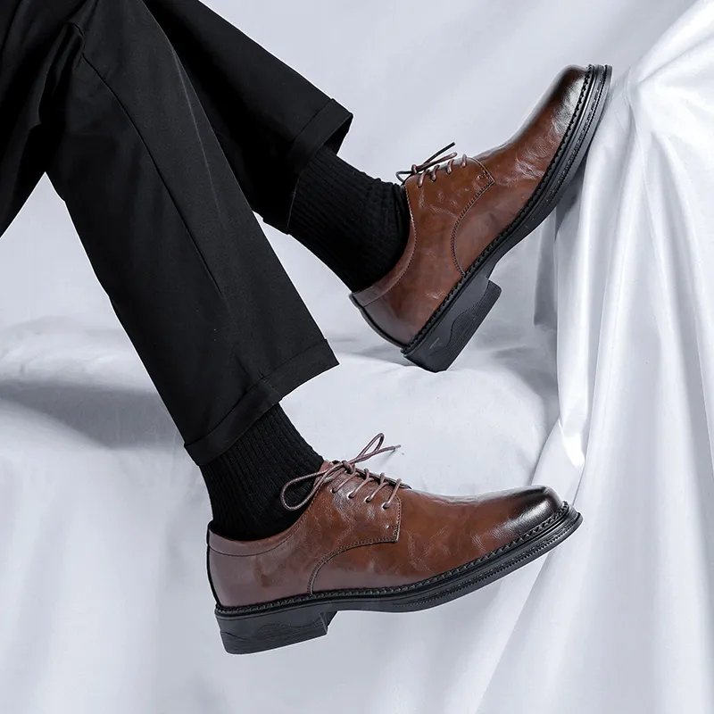 XIAOTOULANG Dress Shoes Men Low Top Black/Brown-19