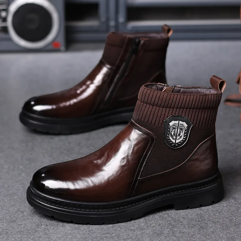 XIAOTOULANG Ankle Boots Men Black/Brown-7