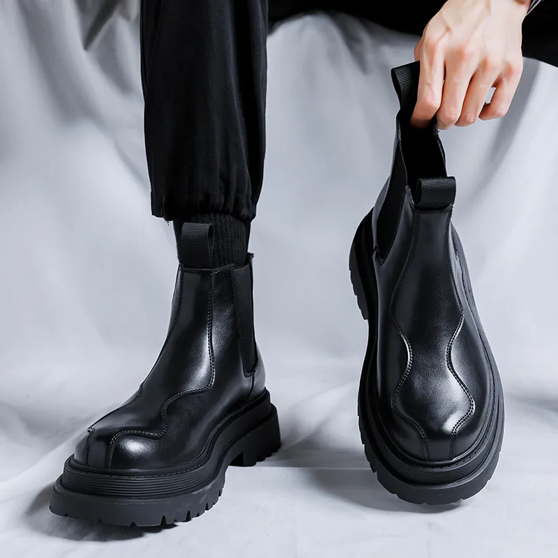 XIAOTOULANG Short Chelsea Boots Men's Black-5