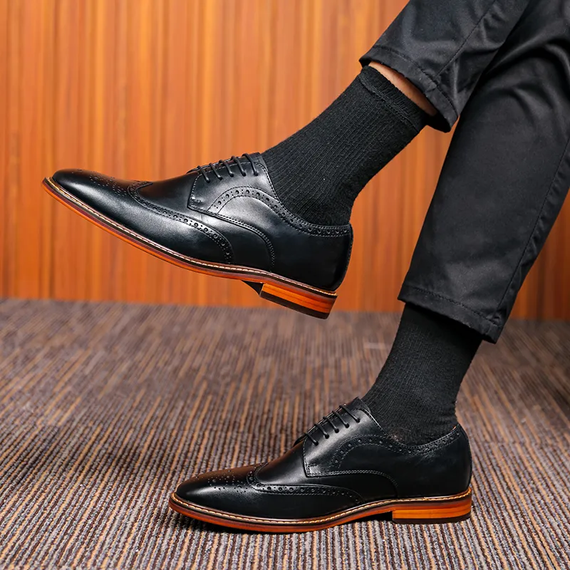 XIAOTOULANG Dress Shoes Men Low Top Black/Brown-1