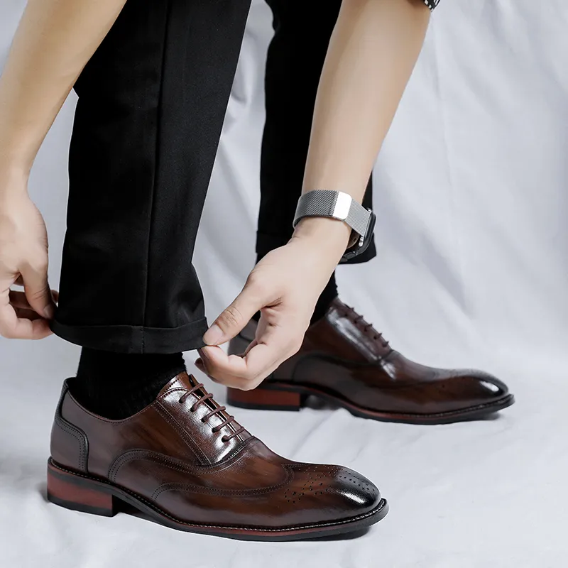 XIAOTOULANG Dress Shoes Men Low Top Black/Brown-18