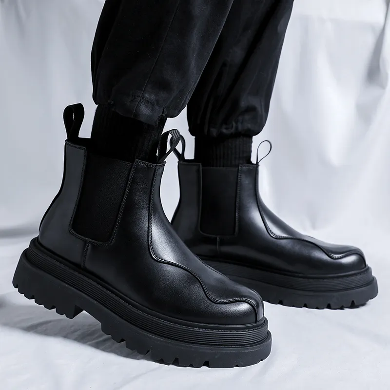 XIAOTOULANG Short Chelsea Boots Men's Black-4