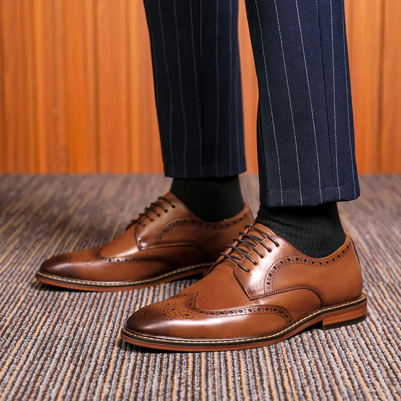 XIAOTOULANG Dress Shoes Men Low Top Black/Brown-7