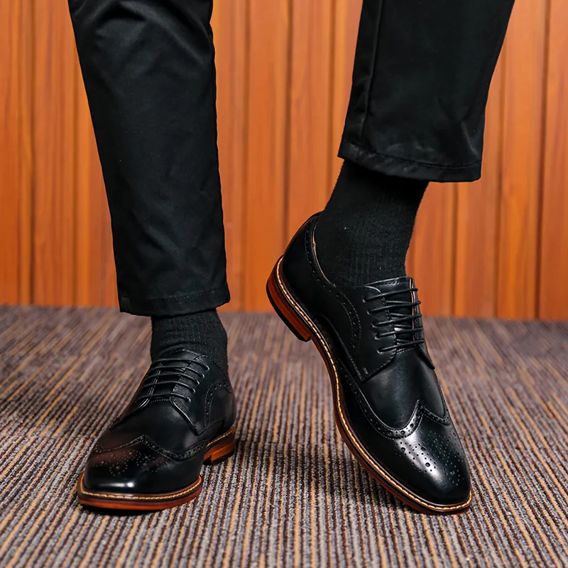 XIAOTOULANG Dress Shoes Men Low Top Black/Brown-4