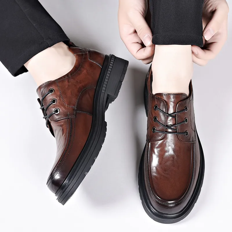 XIAOTOULANG Dress Shoes Men Low Top Black/Brown-17