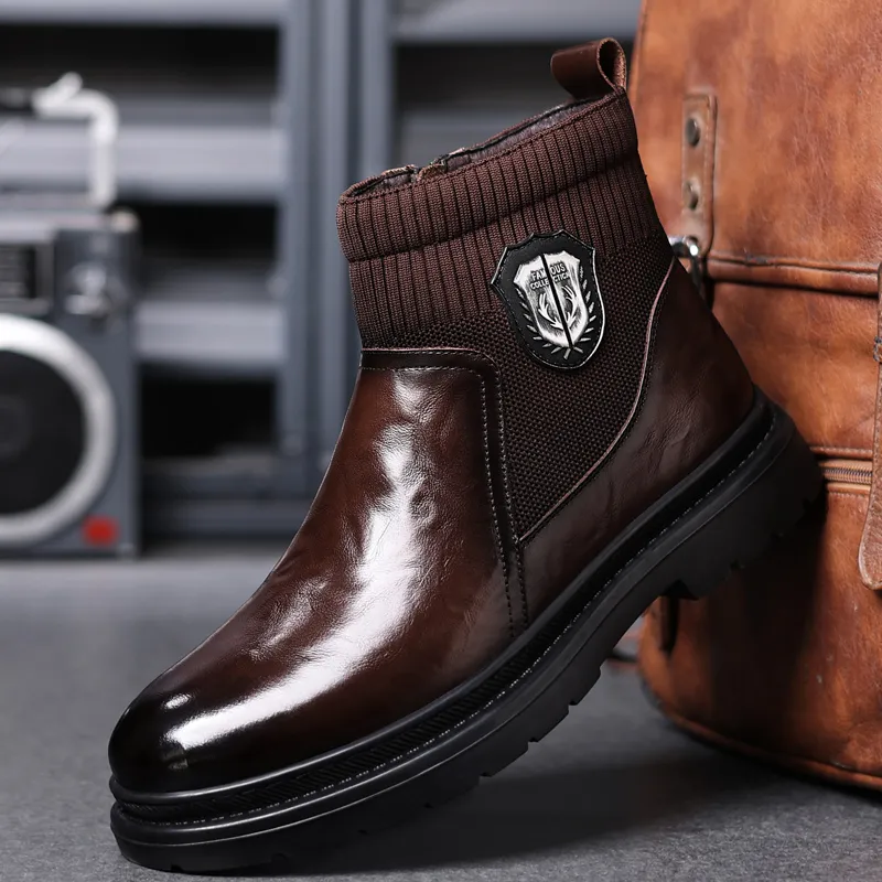 XIAOTOULANG Ankle Boots Men Black/Brown-6
