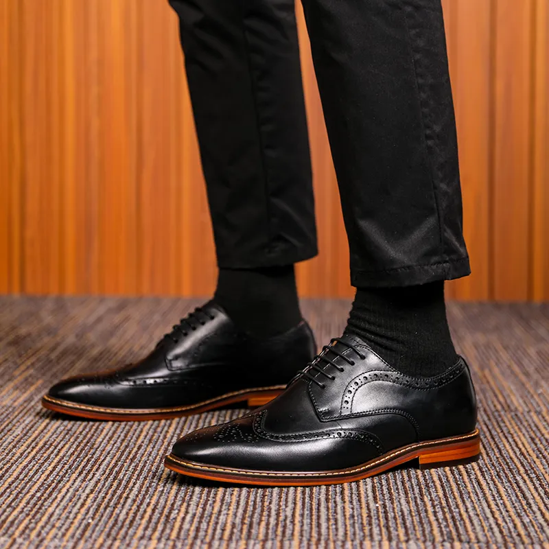 XIAOTOULANG Dress Shoes Men Low Top Black/Brown-3