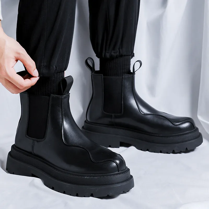 XIAOTOULANG Short Chelsea Boots Men's Black-3