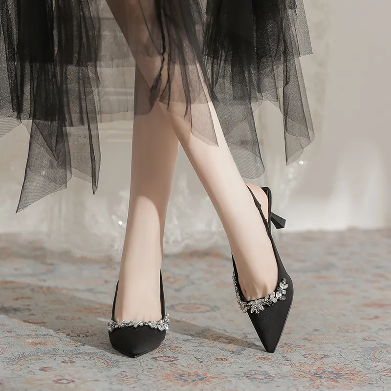 Beijiani Slim Heel High Heels 7CM Women's Black-5